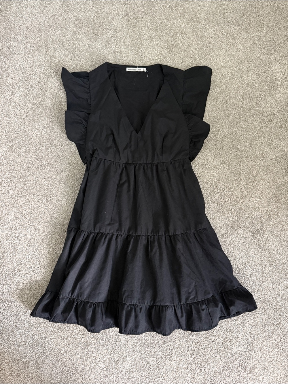Abercrombie & Fitch Black Ruffle Sleeve V-Neck Tiered Mini Dress